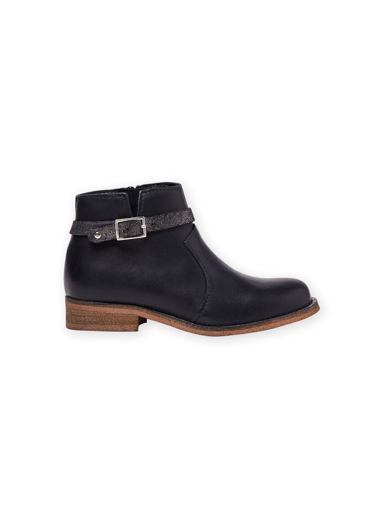 Boots bleu marine en cuir enfant fille