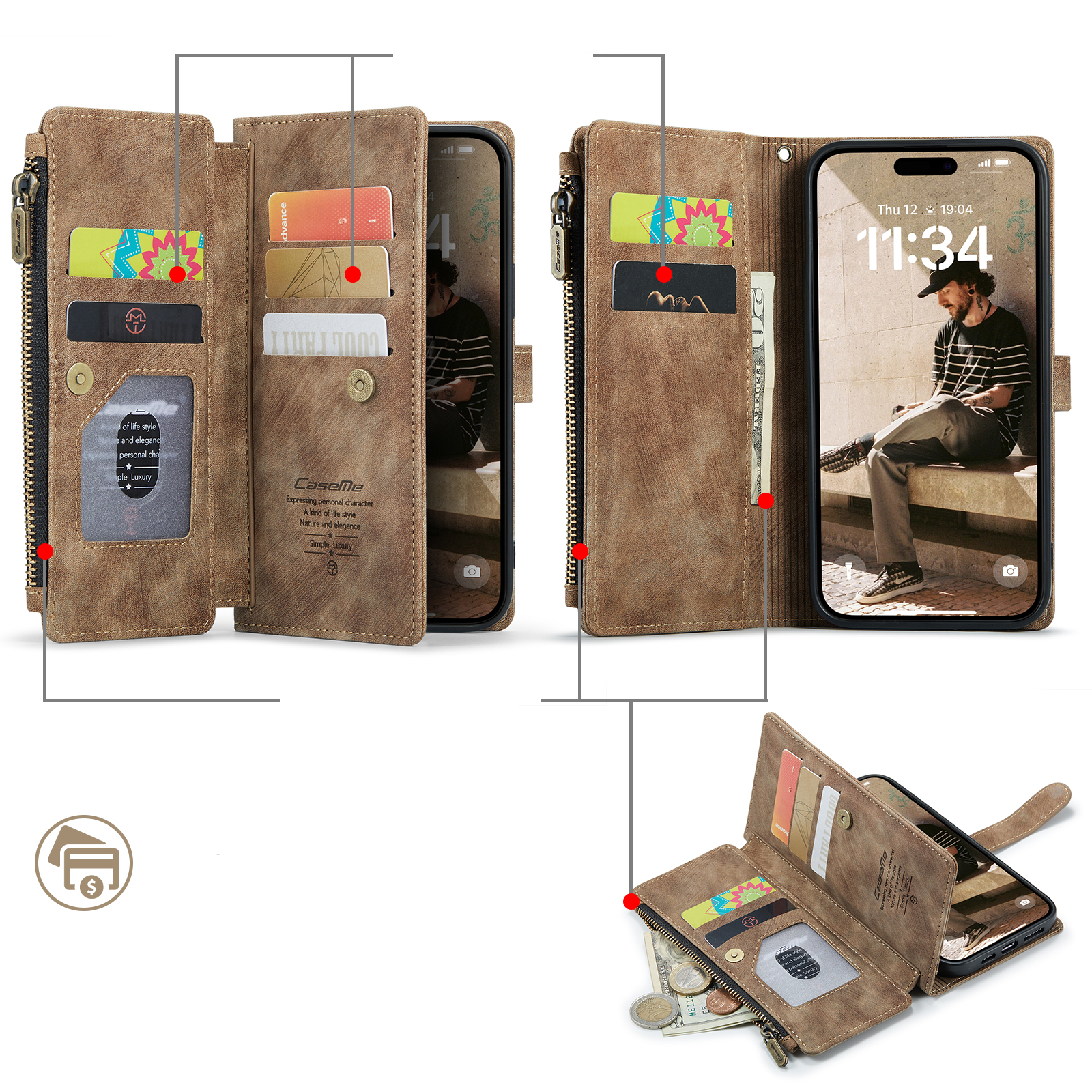 iPhone 17 2in1 Leder Tasche Karten Etui - Hellbraun