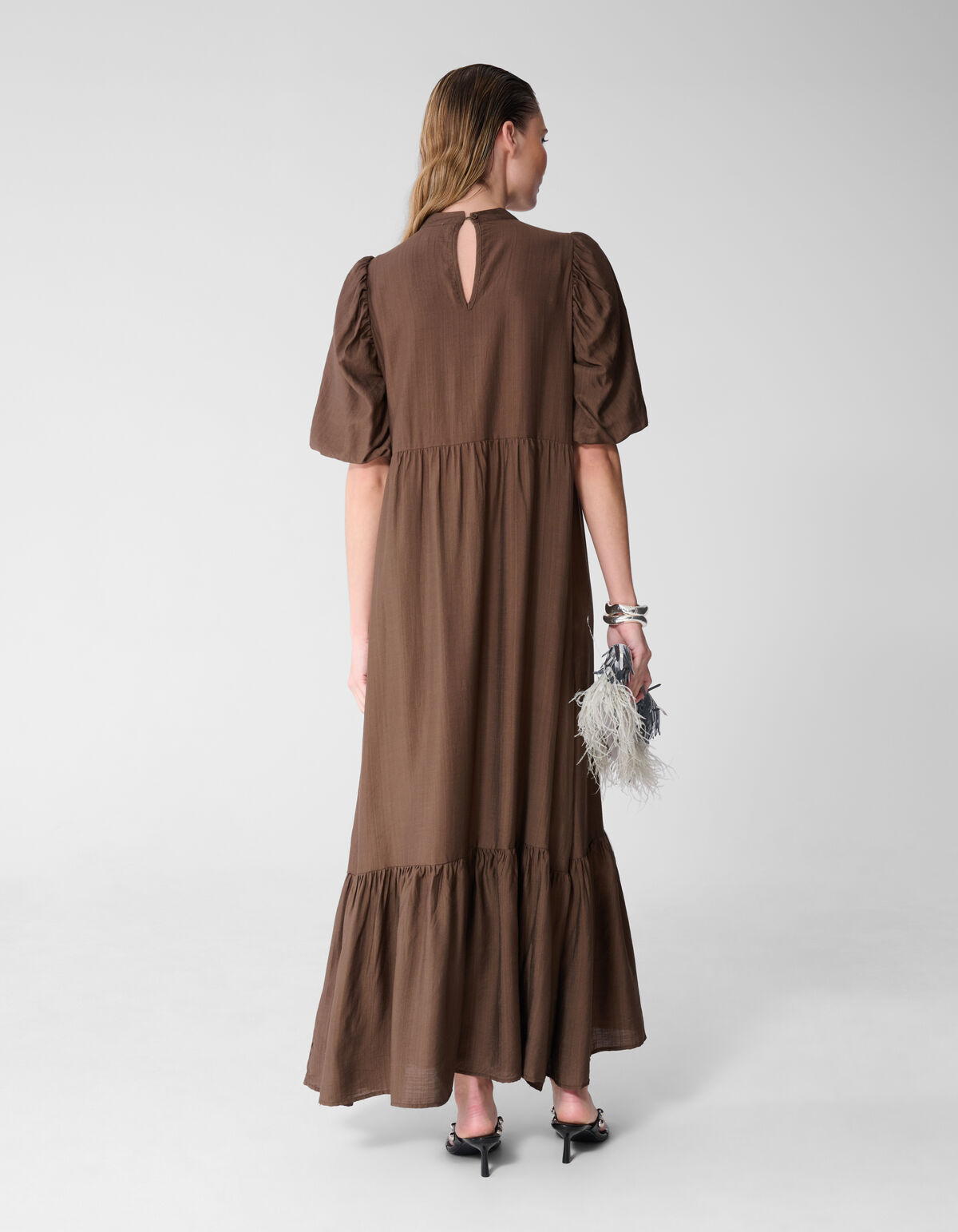 Ruffle Maxi Jurk Bruin