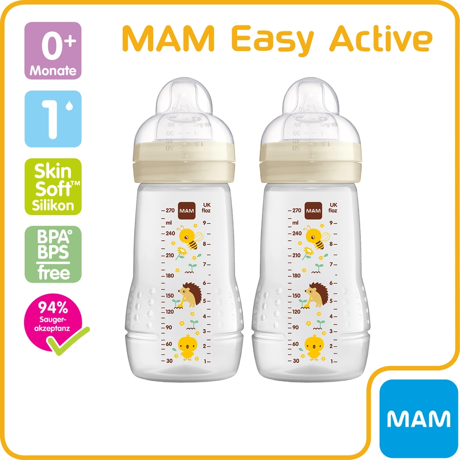 MAM Babyflasche Easy Active™ 270 ml, Biene Igel im Doppelpack