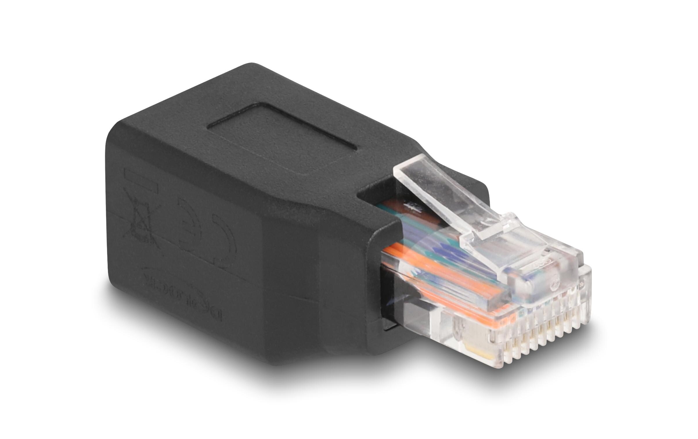 Netzwerkadapter RJ45/RJ48/RJ50 Stecker/Buchse 1 StückDelock Netzwerkadapter RJ45/RJ48/RJ50 Stecker zu Buchse 10P/10C Belegung 1:1 schwarz