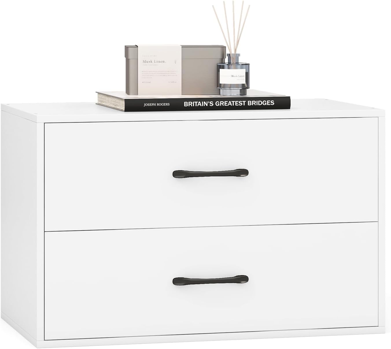 COSTWAY Kommode mit 2 Schubladen, Schubladenschrank stapelbar, Sideboard aus Holz, Aufbewahrungsschrank Schubladenkommode für Wohnzimmer, Büro, Schlafzimmer, 60 x 34 x 38 cm (Weiß)