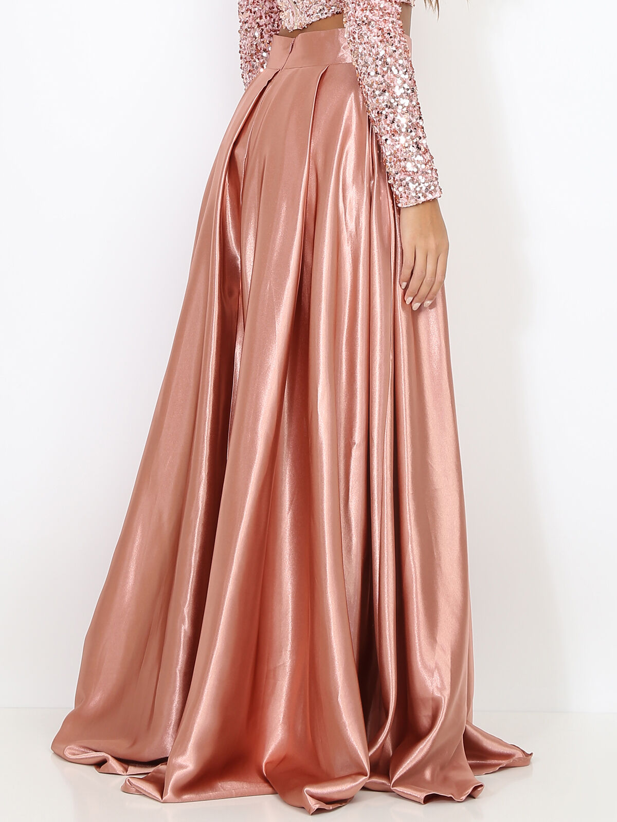 Jupe longue satinée- Vieux rose