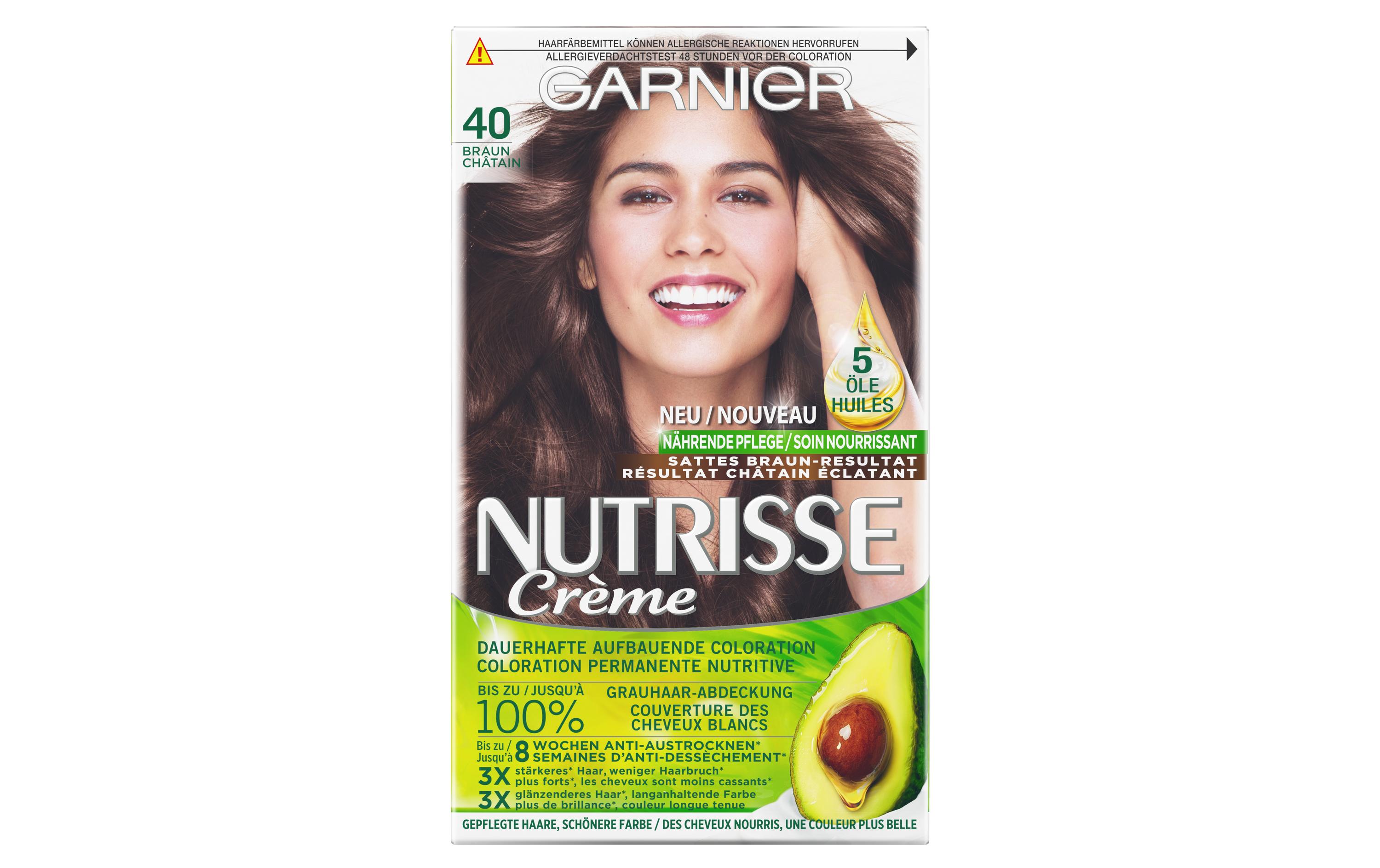 Haarcoloration Nutrisse Crème 40 BraunHaarfarbe verleiht dem Haar seidig strahlenden Glanz