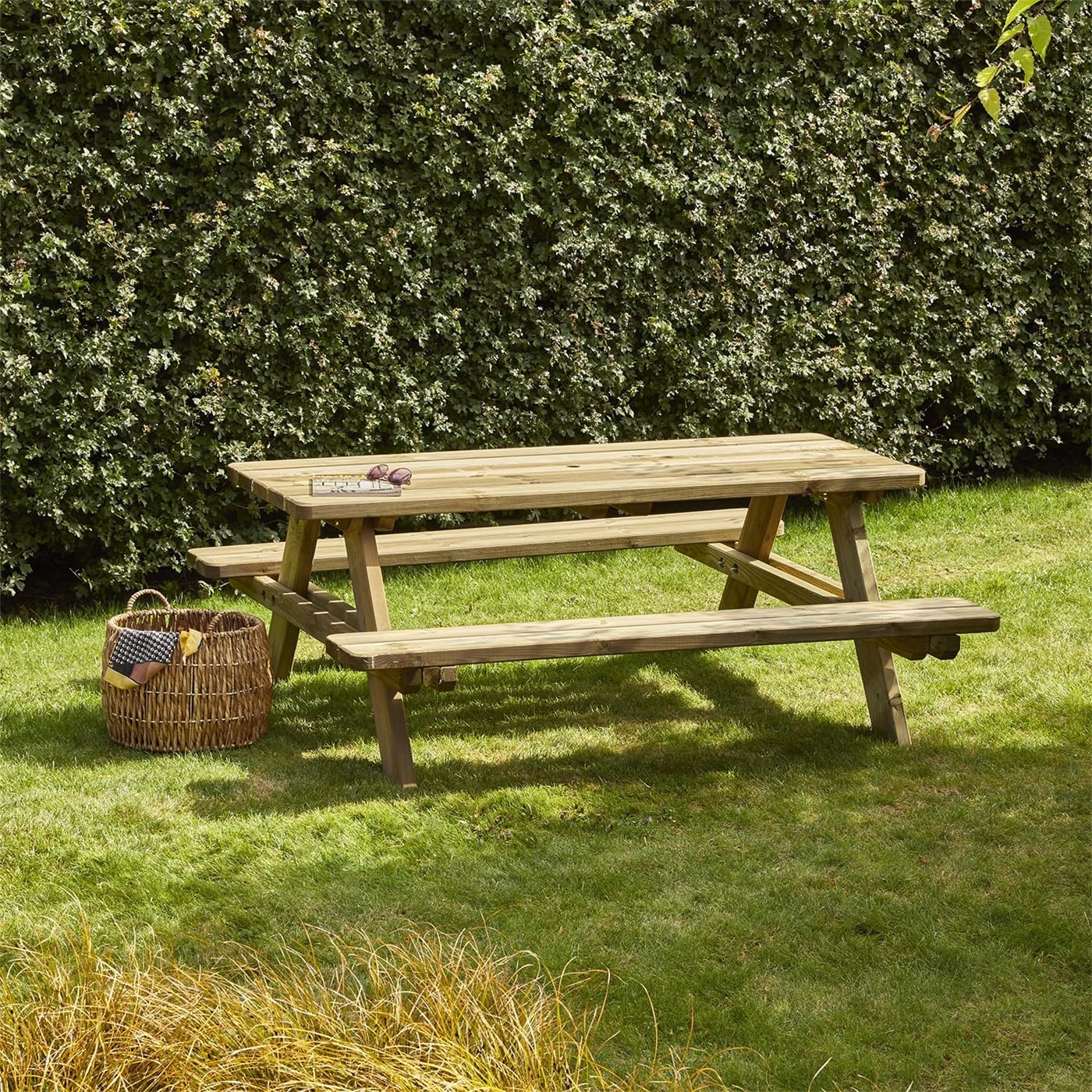 VOSS.garden Picknickbank 180 x 165 x 70cm, 6 Personen, Picknicktisch, Holzbank, Sitzbank, Gartenbank, Sitzgarnitur, Brettstärke 45mm