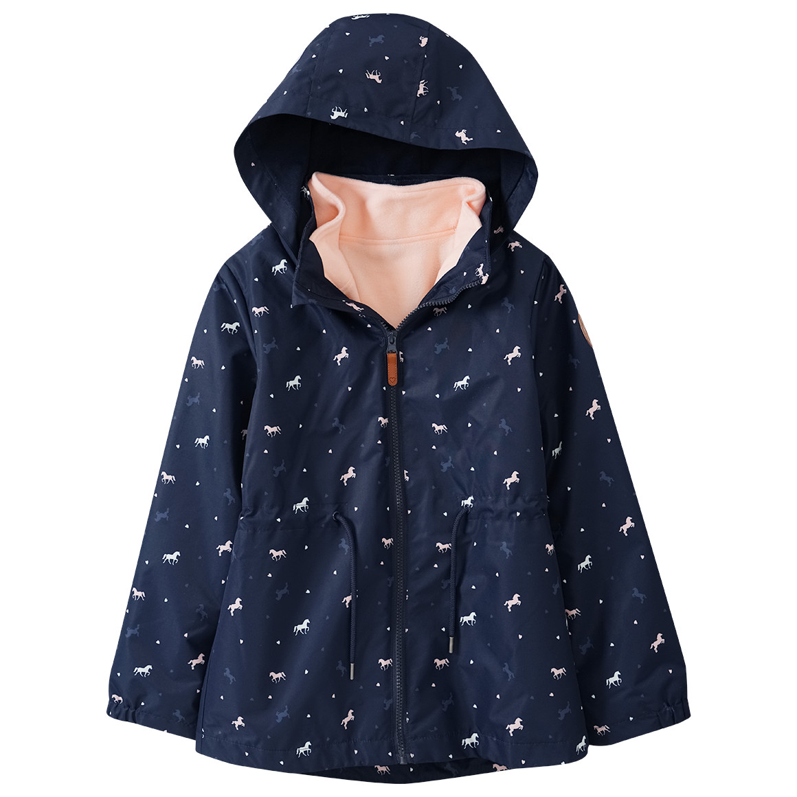 Yigga Mädchen 3-in-1 Jacke mit Pferde-Allover dunkelblau / apricot