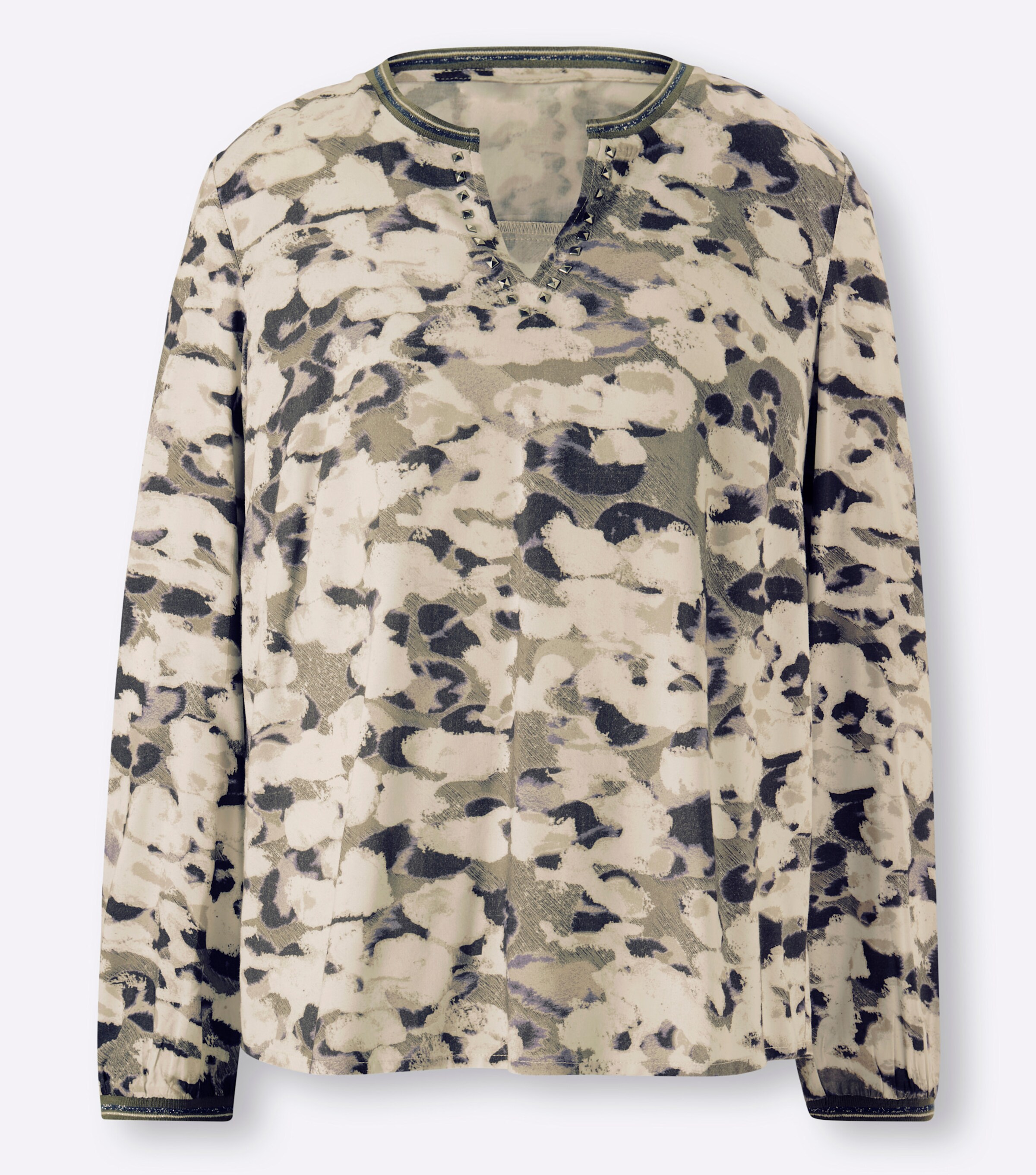 heine Druckbluse in khaki-champagner-bedruckt
