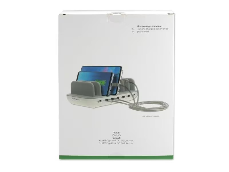 (60W/2.4A) USB C / 6x USB A Office Ladegerät Universal Ladestation Ladeständer (4S462310) - Weiss / Grau
