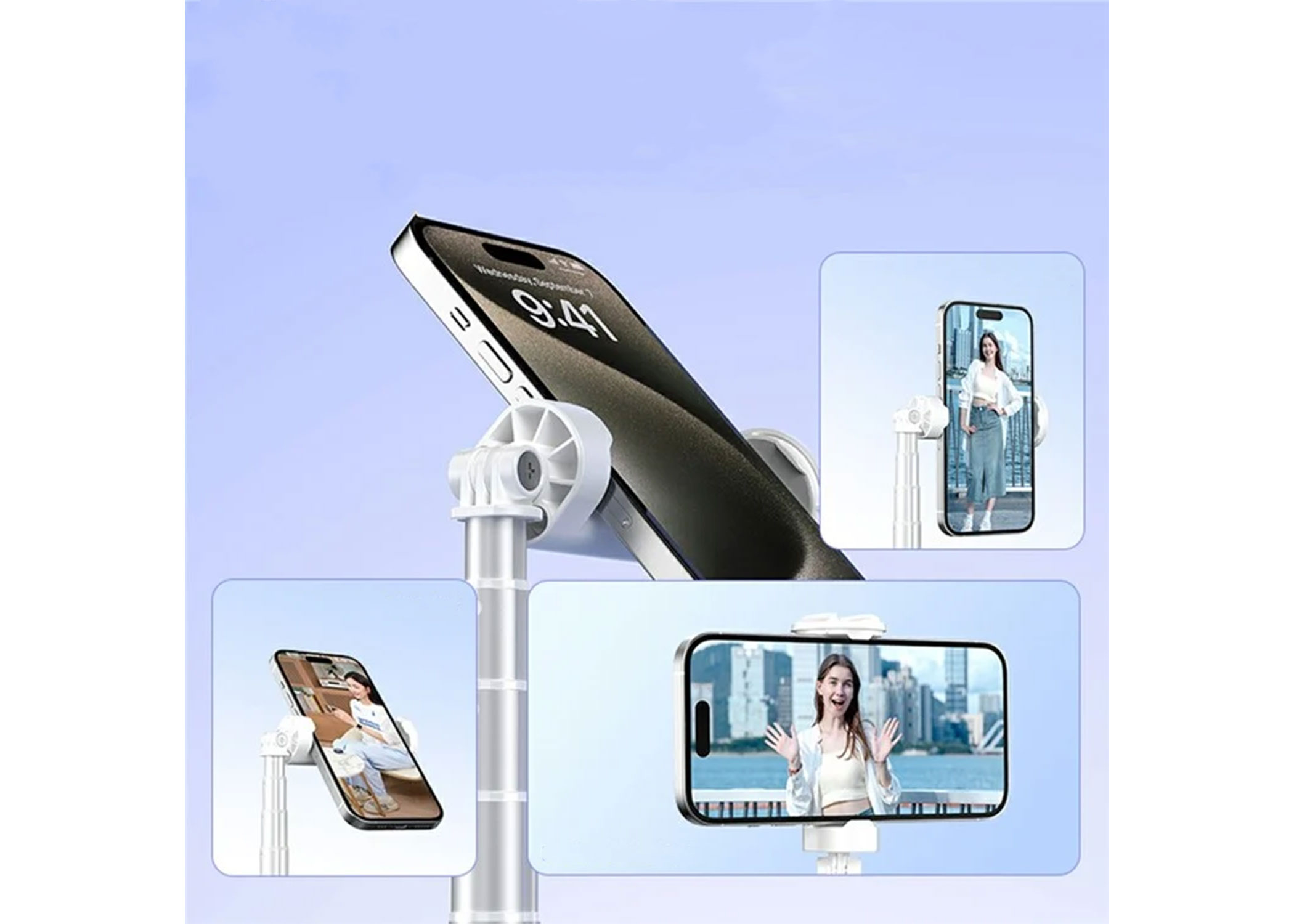 (180cm) 360° Grad Selfie Stick Tripod Dreibein Stativ Halterung mit Bluetooth Fernauslöser für Smartphone - Weiss