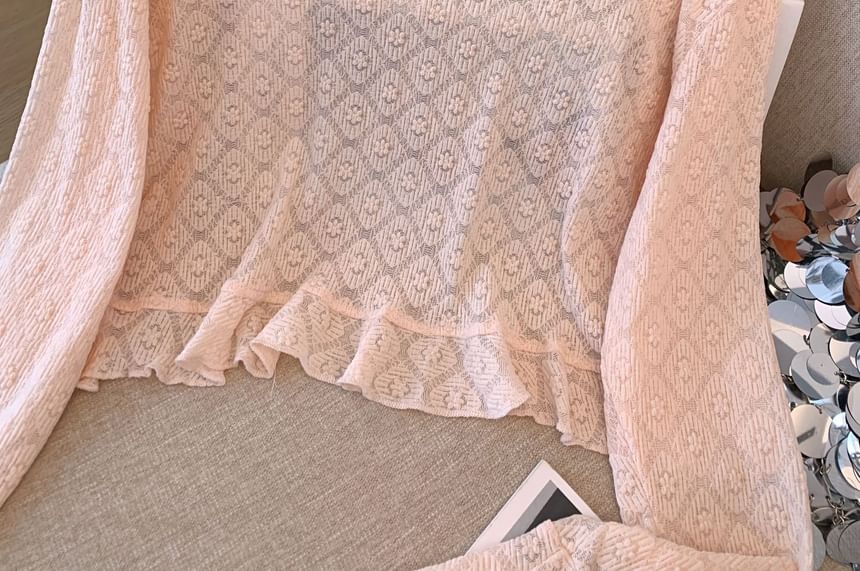 Krezol - Plus Size Effen Ruffle Open Front Cardigan
