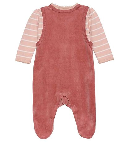 Fixoni Strampler m. Body l/ä - Velours - Verdorrt Rose