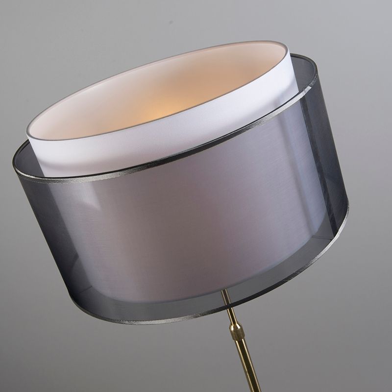 Vloerlamp goud/messing met zwart/witte kap 47 cm - Parte