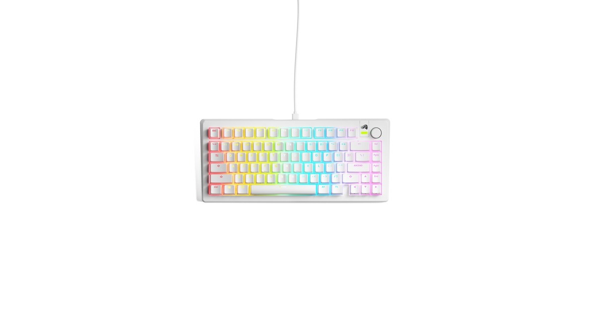 GloriousGMMK 3 75% Prebuilt Wired White, gaming toetsenbord  (Wit, US lay-out, Glorious Fox, 75%, RGB, GPBT-doubleshot keycaps, Knob)