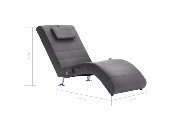 Chaise longue de massage avec oreiller gris similicuir