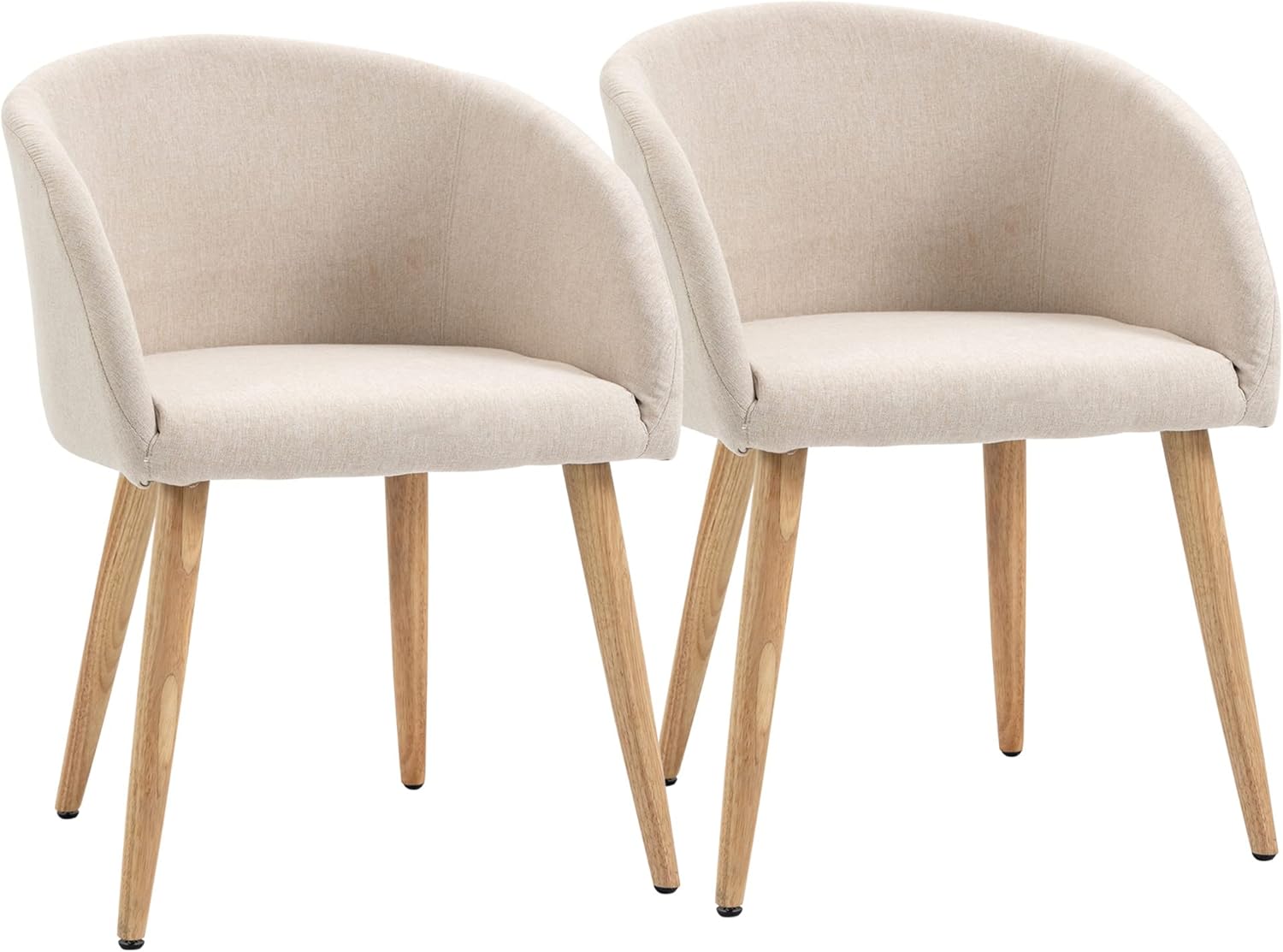 HOMCOM Esszimmerstühle 2er Set Küchenstuhl mit Rückenlehne, Leinen-Optik, modern Polsterstuhl mit Armlehne, Holzbeine, Sessel für Esstisch, Essstuhl für Lounge Wohnzimmer Esszimmer, Beige