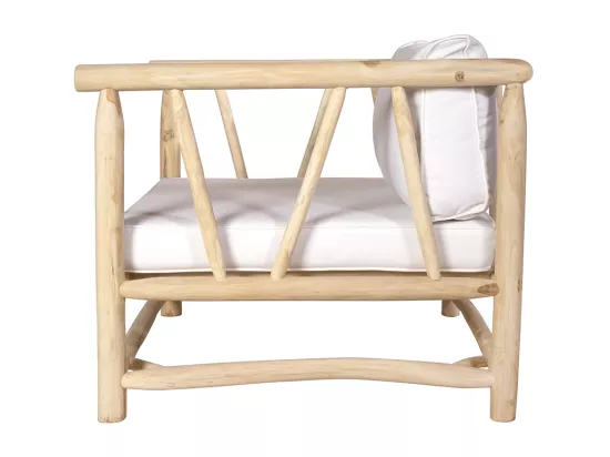 Salon de jardin en teck : un canapé 3 places + 2 fauteuils + 2 tables basses - Naturel clair et blanc - TULUM de MYLIA