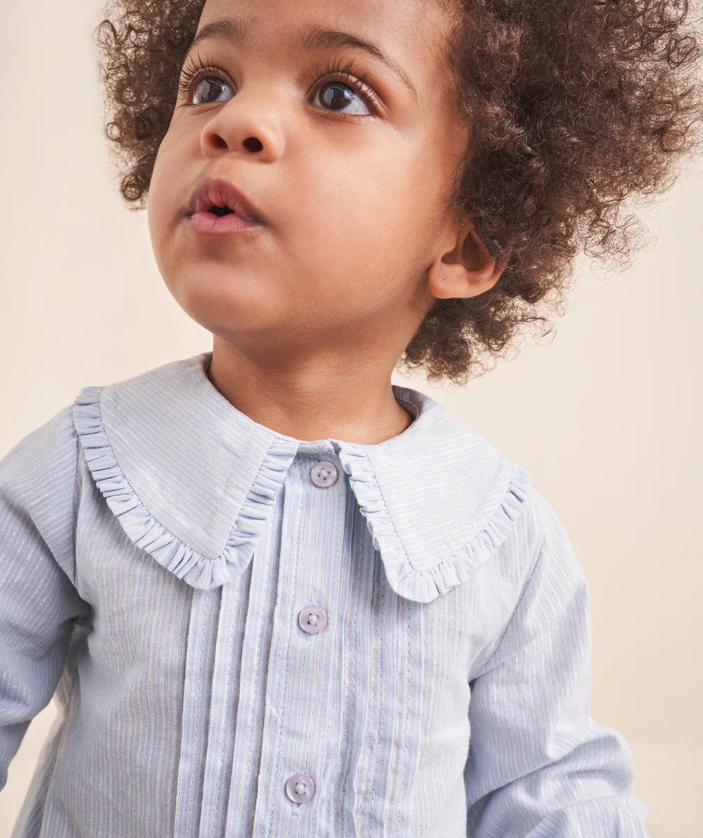 BLOUSE BÉBÉ FILLE AVEC COL CLAUDINE ET LISERÉS PAILLETÉS