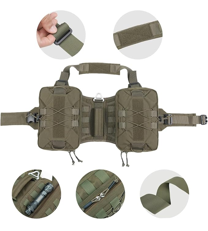Wasserabweisende Nylon Hunde Weste Outdoor Haustier Rucksack mit Seitentaschen   Haltegriff - Grün