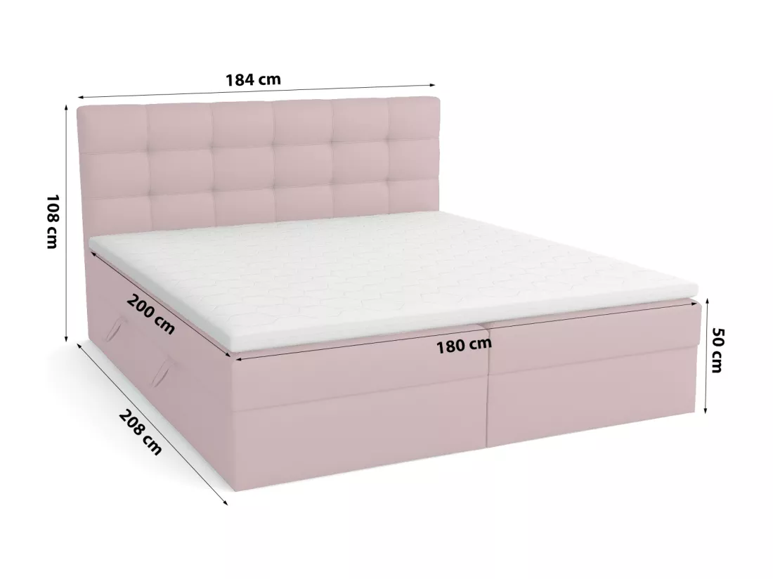 LIT BOXSPRING avec coffre de lit Glame 180x200 cm, Lux 28 (Rose pâle)