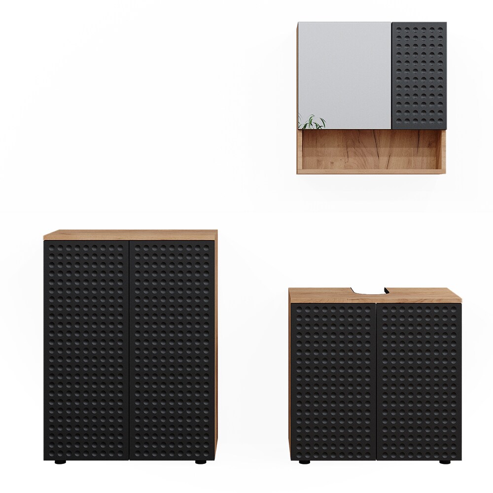 Vicco Badmöbel-Set Irma Eiche Anthrazit 3-teilig Kommode Waschbeckenschrank 60 cm
