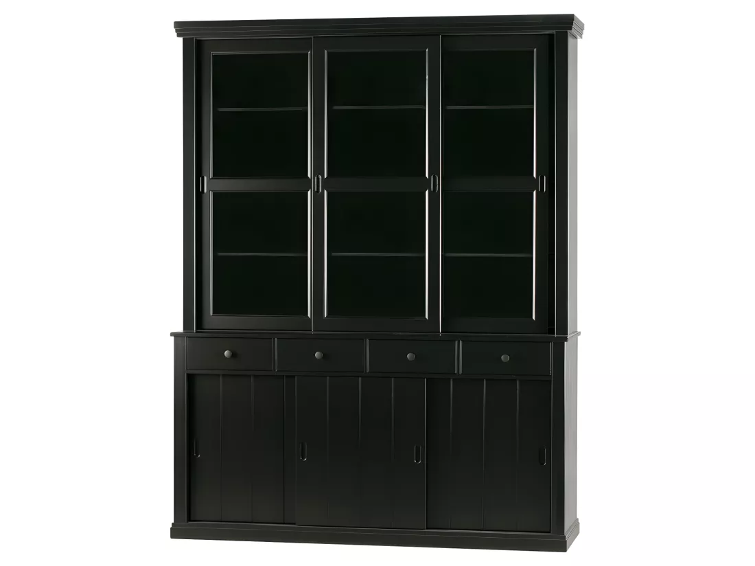 Sjaak - Vaisselier en pin 6 portes 4 tiroirs - Noir