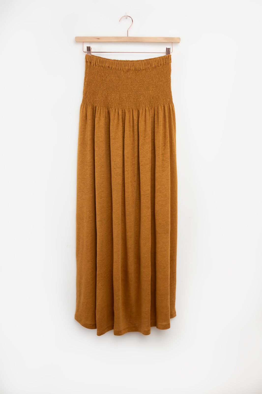 Goudbruine maxi rok met smock details