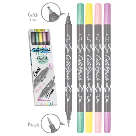 ONLINE Set Calli.Brush, 5 Double-Tip Pens, Pinselspitze und Kalligrafie-Spitze, Pastel