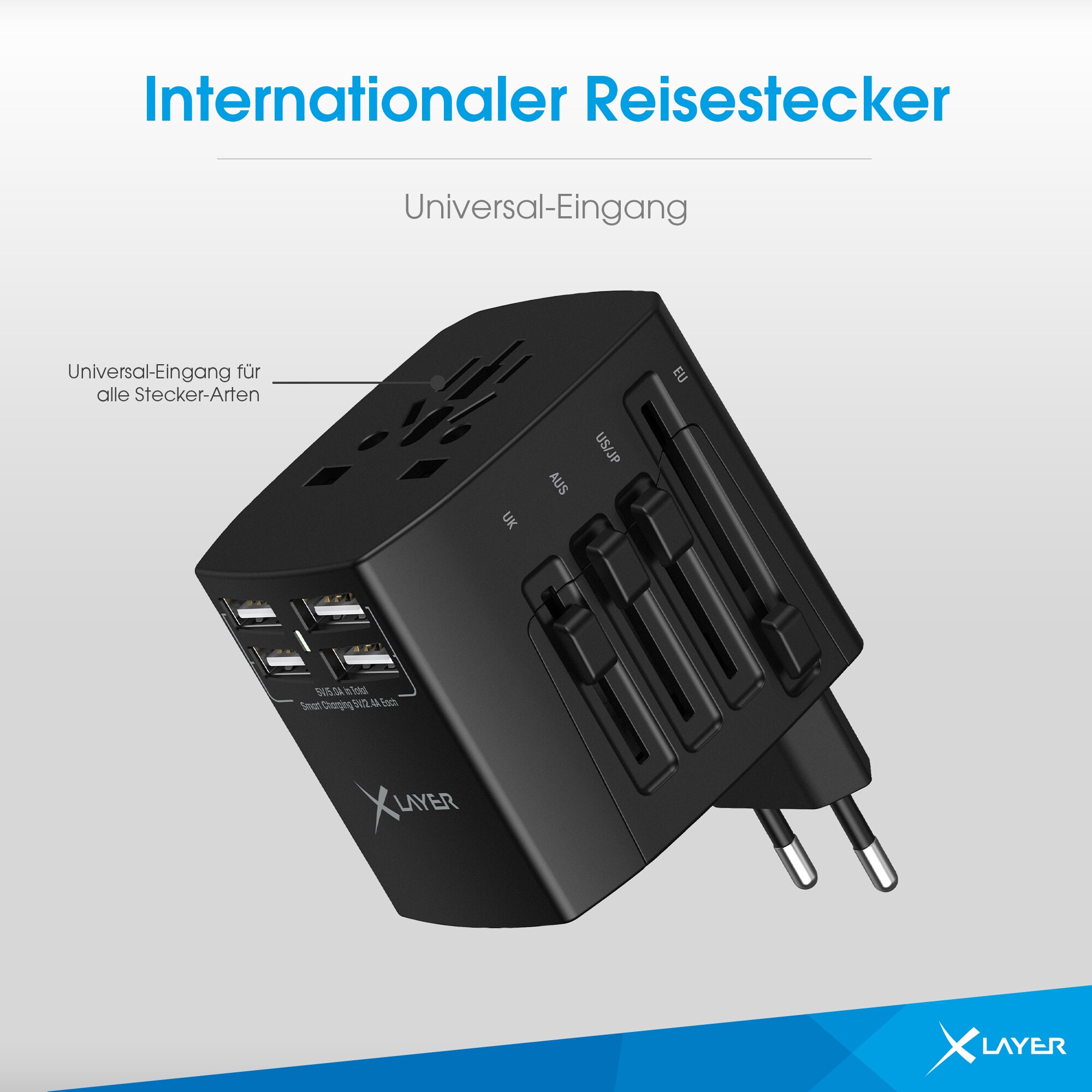 Xlayer CHARGER Internationaler Reiseadapter Reisestecker universal für 220 Länder