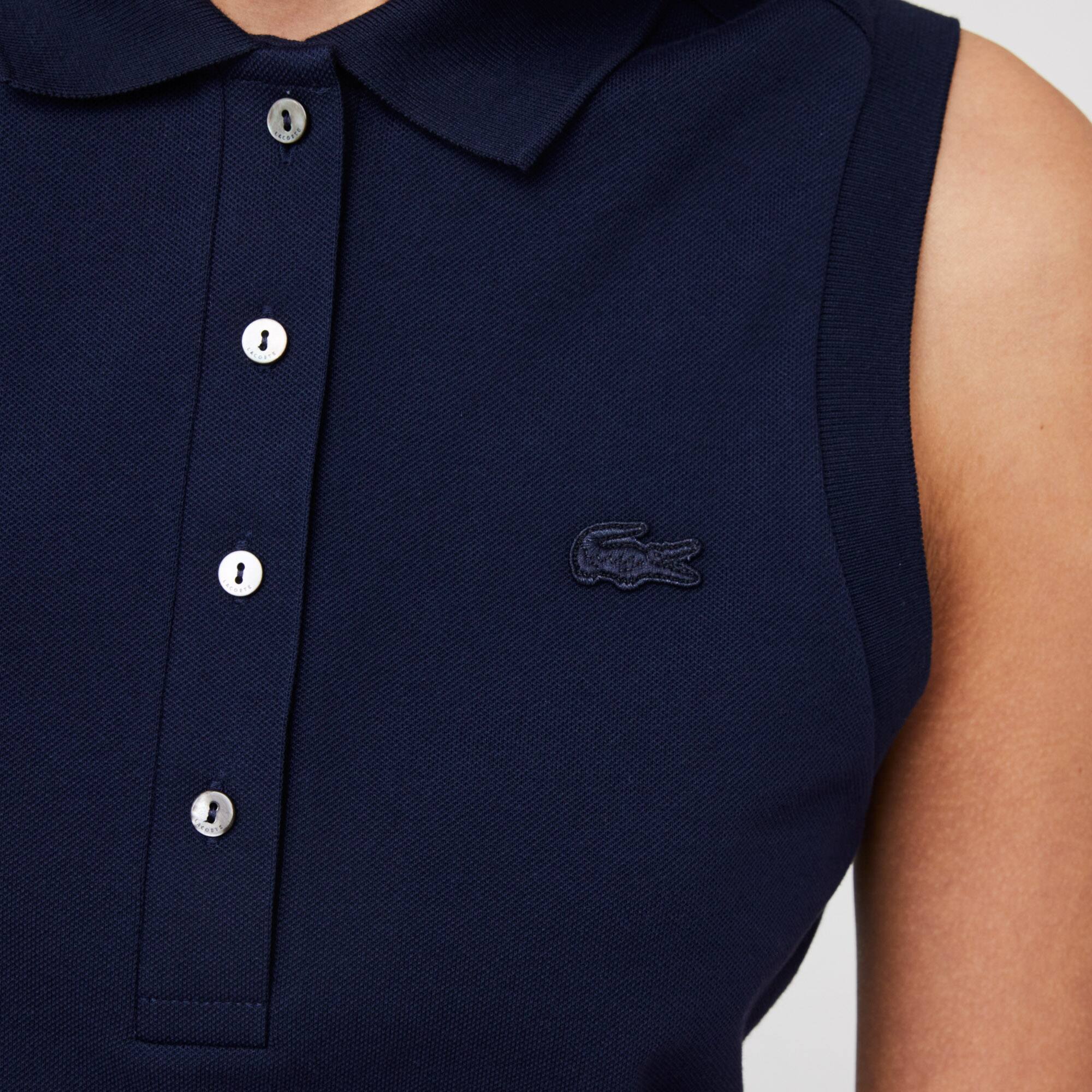 Slim Fit Ärmelloses Damen LACOSTE Poloshirt aus Baumwoll-Piqué Kurze Ärmel - Blau - Lacoste - Damen