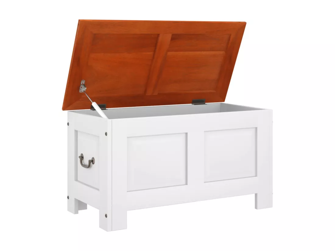 Coffre de rangement et couvercle marron et blanc bois d'acacia