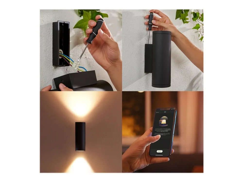 Philips Hue White and Color Ambiance Appear - Væglampe - LED - 2 åbninger - 8 W (tilsvarende 49 W) - 16 millioner farver - 2000-6500 K - sort