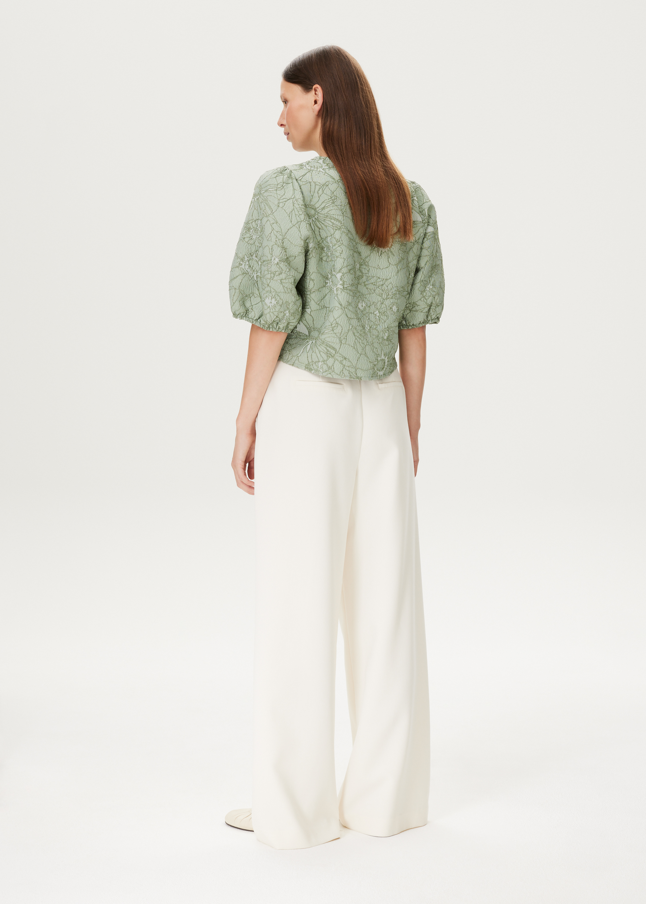 Jacquard blouse met pofmouwen
