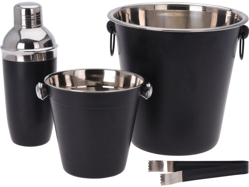 FURBER Flaschenkühler und Drink Mixer Set 4-teilig, Schwarz Cocktail-Set mit Flaschenkühler