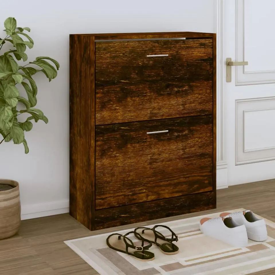 vidaXL - Schoenenkast 4 paar met 2 kleppen - Gerookt eiken - Hout - 63x24x81 cm