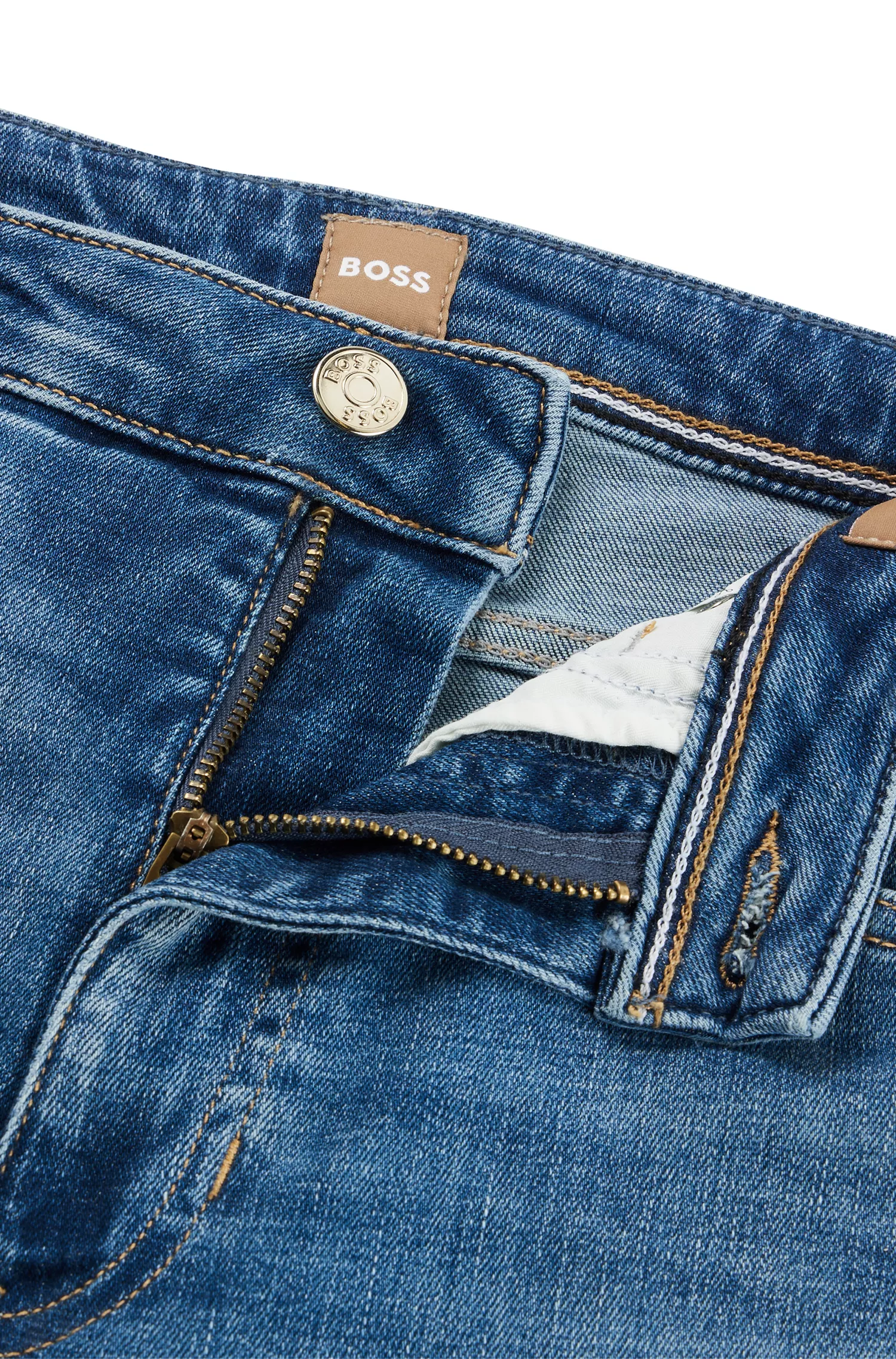 Calça jeans BOSS preta de cintura alta em denim super elástico azul