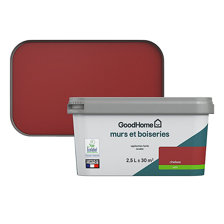 Peinture intérieure couleur Murs et boiseries GoodHome Chelsea rouge 2,5L