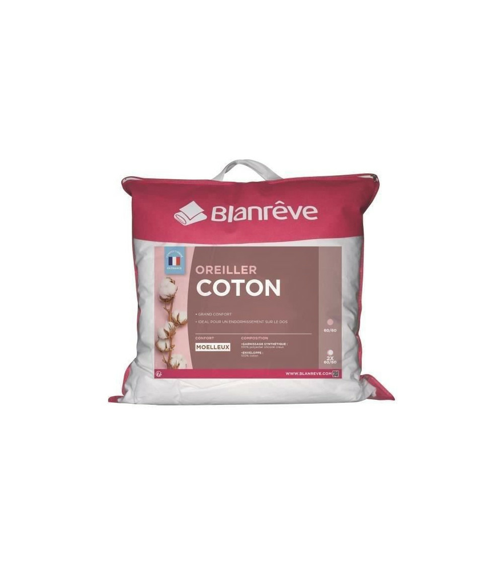 Lot de 2 oreillers en coton - 60 x 60 cm - blanc