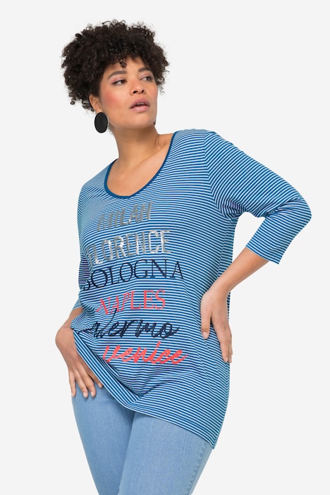 Ringelshirt, Statement, V-Ausschnitt, 3/4-Ärmel