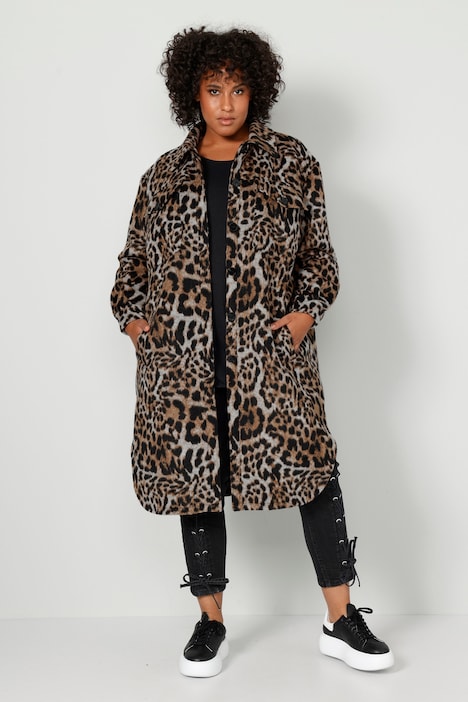 Hemdmantel, oversized, Leo-Print, Hemdkragen, Langarm