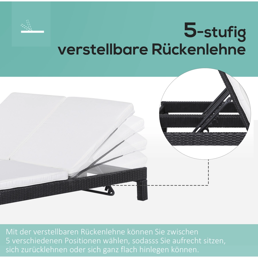 Outsunny Doppelliege mit verstellbarer Rückenlehne schwarzcremeweiß