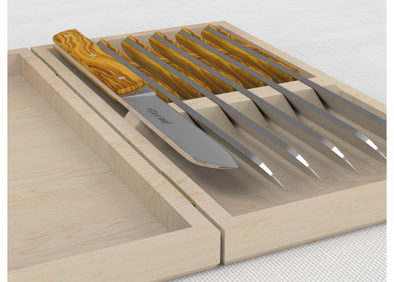 Service de 6 couteaux de table avec un manche en bois d'olivier et lame en acier inoxydable