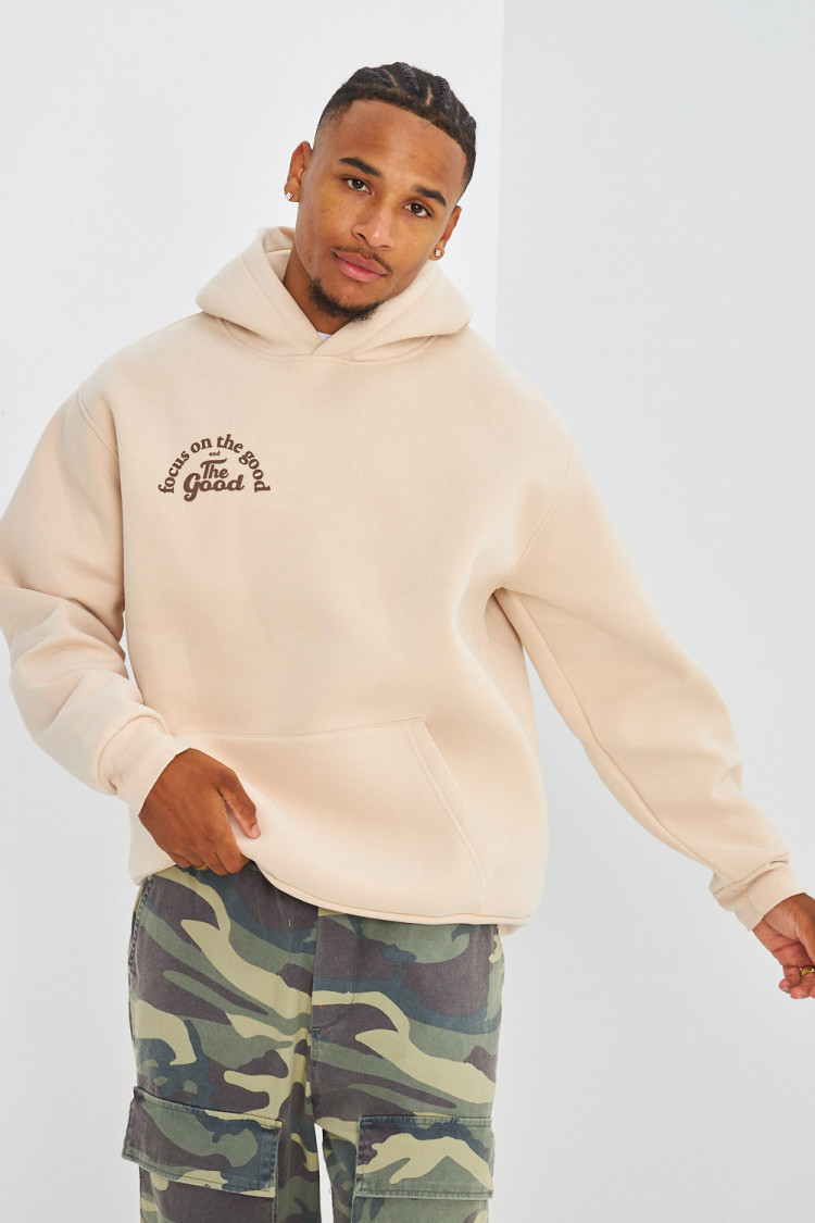 Sweat beige à capuche 
