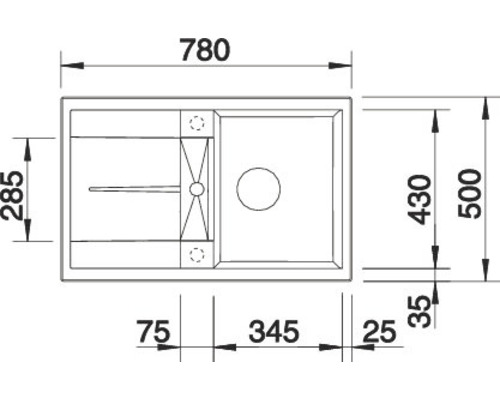 Blanco METRA 45 S spoelbak, 780 x 500 mm, steengrijs, 518868