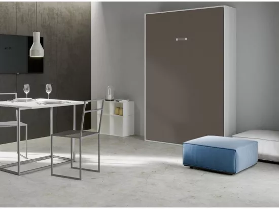 Lit escamotable vertical frêne blanc et porte marron kanto 120x190
