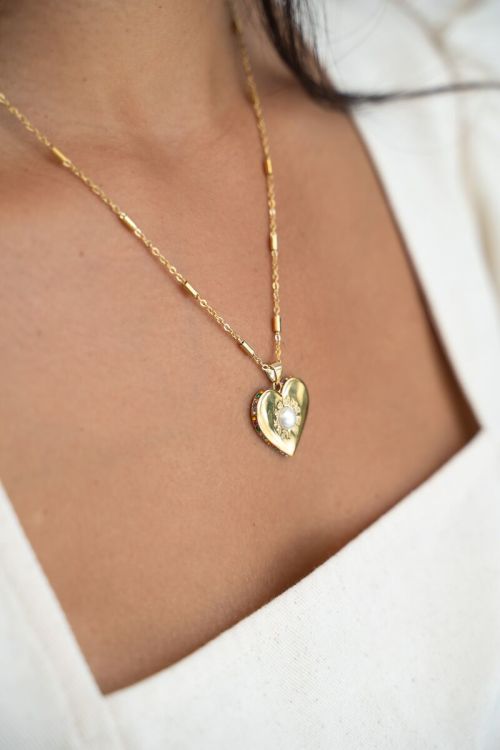 Statement ketting met groot hart en parel