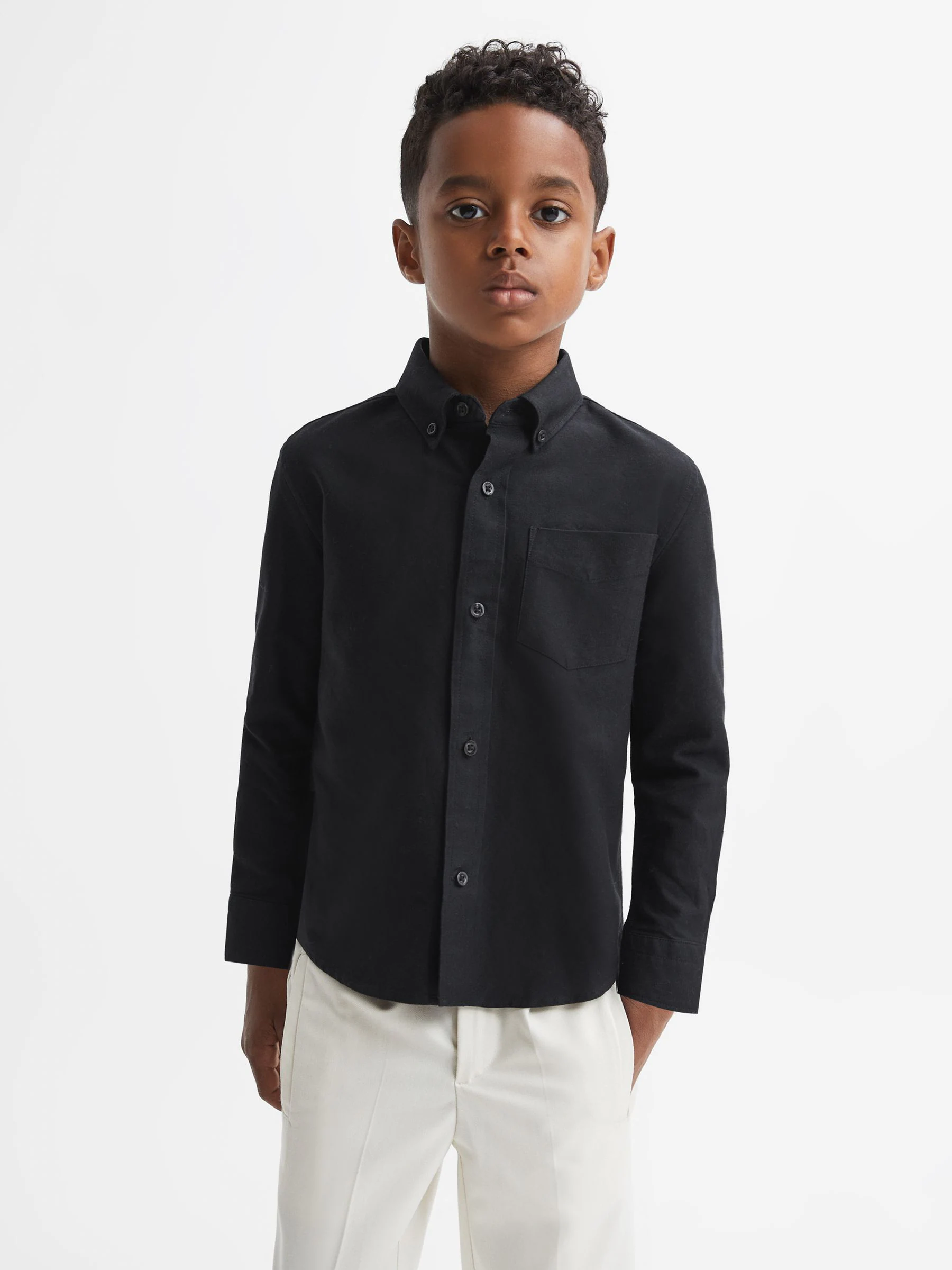 Zwart - Reiss Greenwich Oxford overhemd met knopen