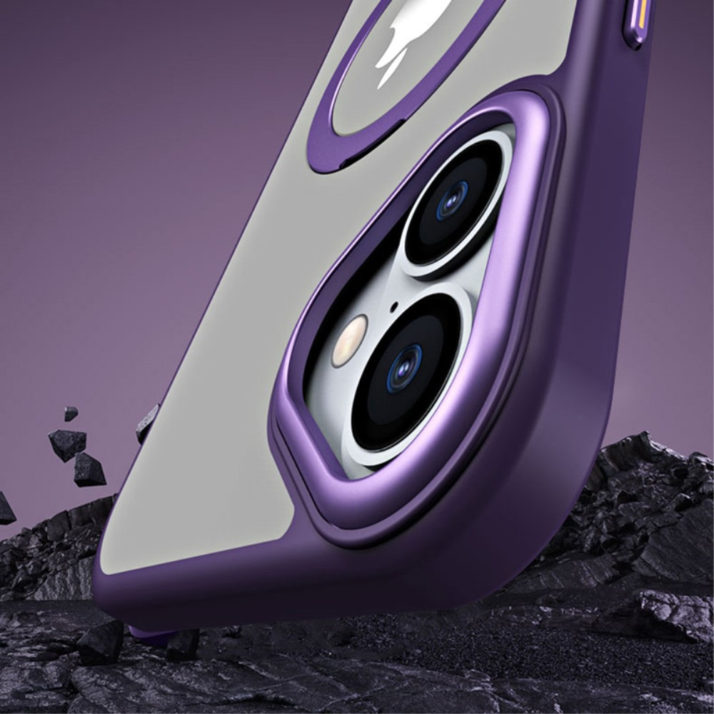 iPhone 16 MagSafe Hybrid Hardcase Hülle mit Acryl Rückseite und TPU Bumper   Kickstand Aufsteller - Grau / Transparent