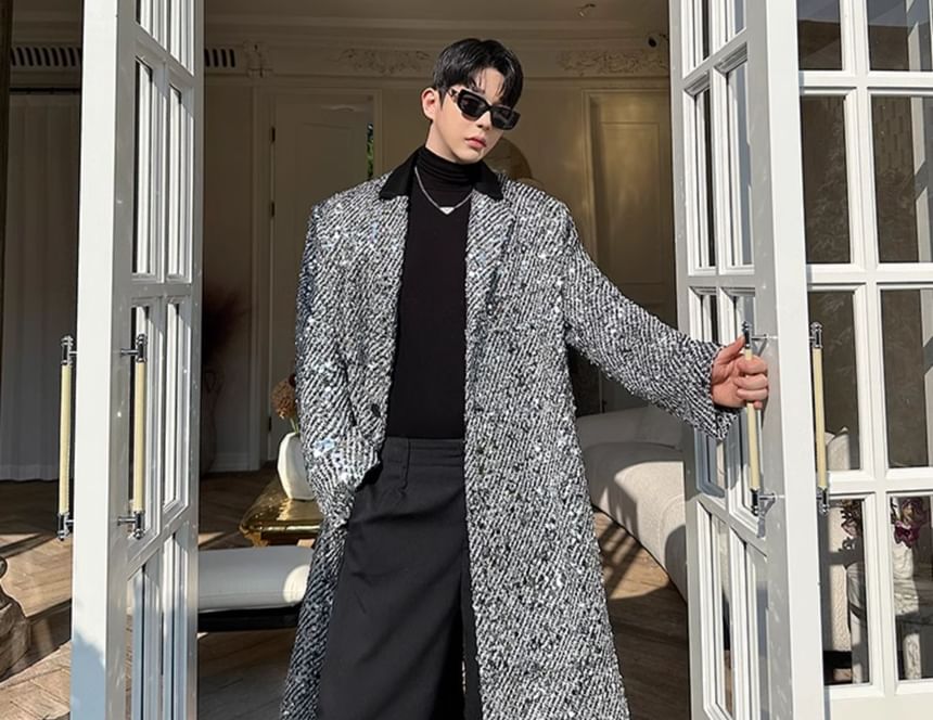 Freehop - Trenchcoat met lange mouwen en pailletten, enkelrijs