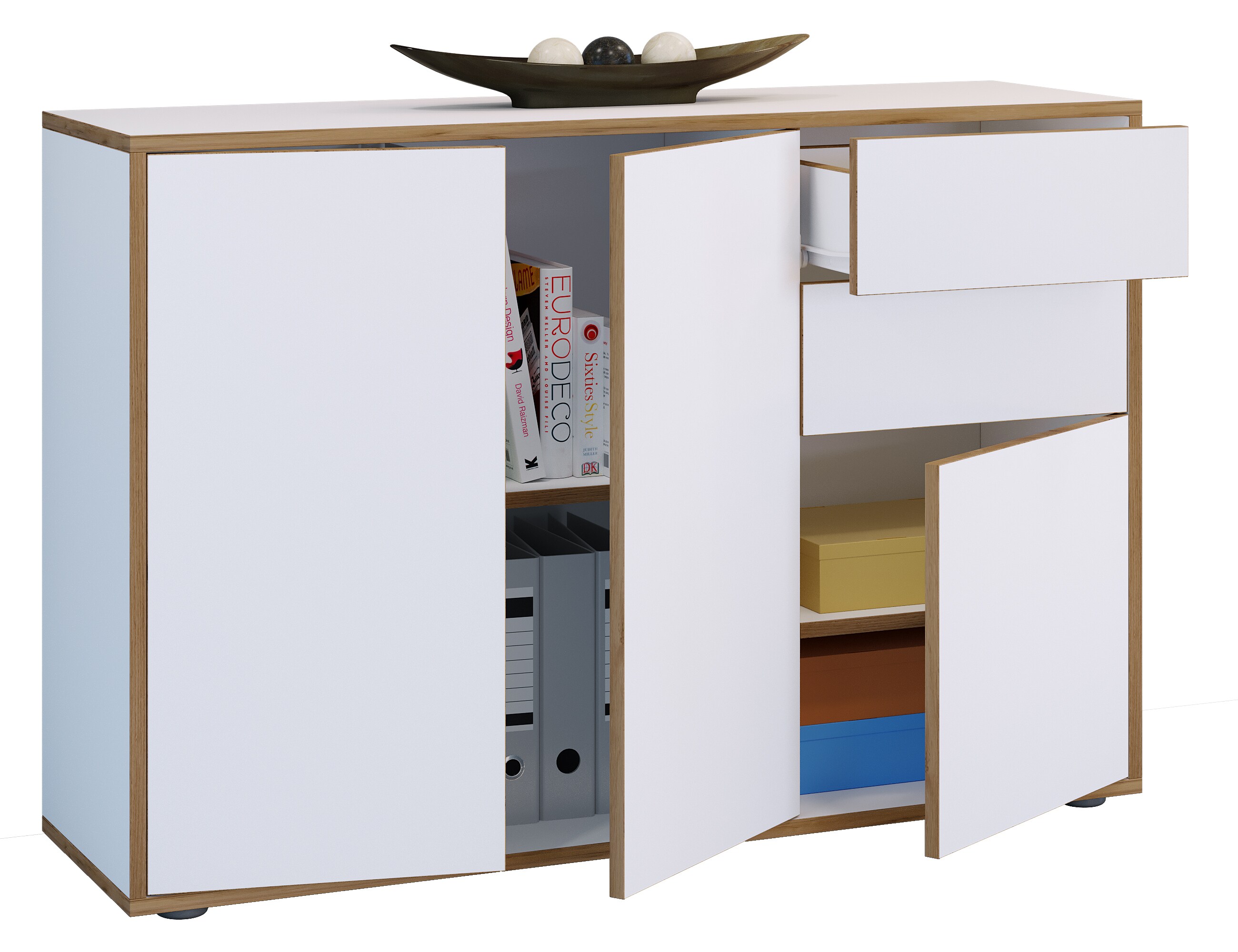 VCM Holz Kommode Sideboard Highboard Anrichte Schrank Büromöbel Salia Breite 110 cm Schublade Drehtüren