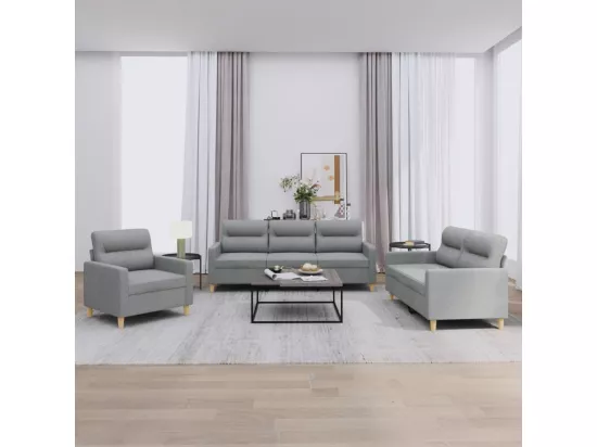 Ensemble de canapés 3 pcs avec coussins Gris clair Tissu